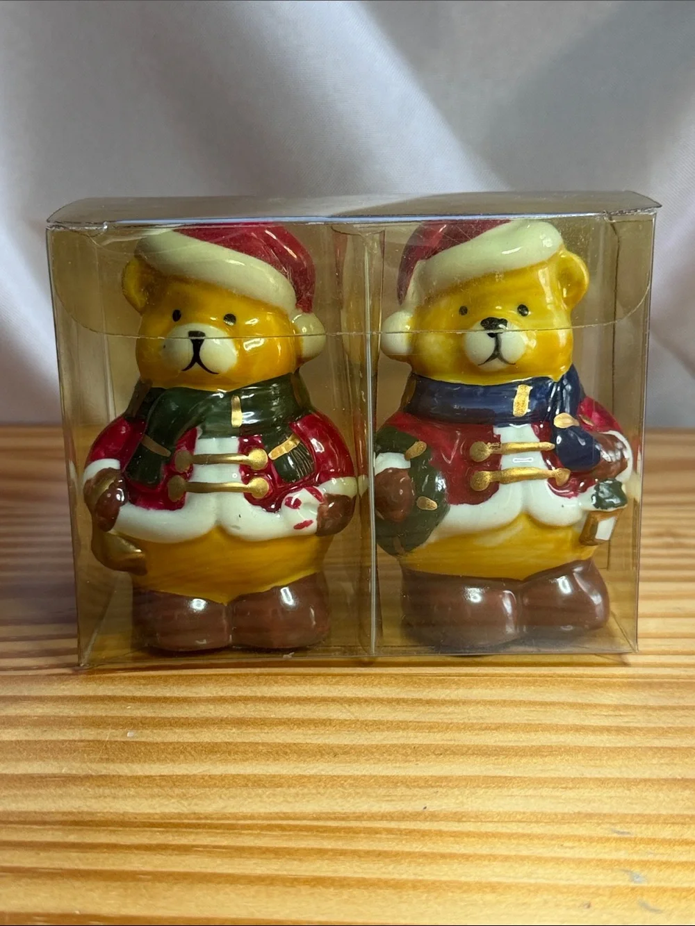 Vintage Christmas Teddy Bear Salt & Pepper Shakers Set NIB 3.75